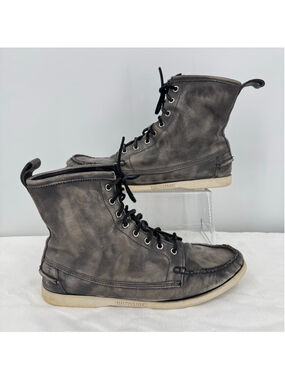Sebago Docksides Men's Leather High Top Sneakers Distressed Gray Lace Up Size 12